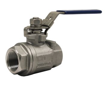 1-1/4 inch 2000 PSI two piece full port ball valve made from 316 stainless steel with female NPT threaded ends